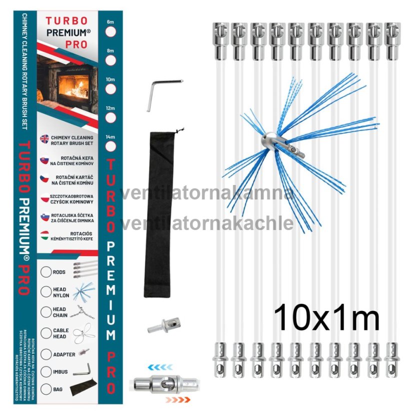 Rotačná kefa na čistenie komína TURBO Premium® PRO - 10m