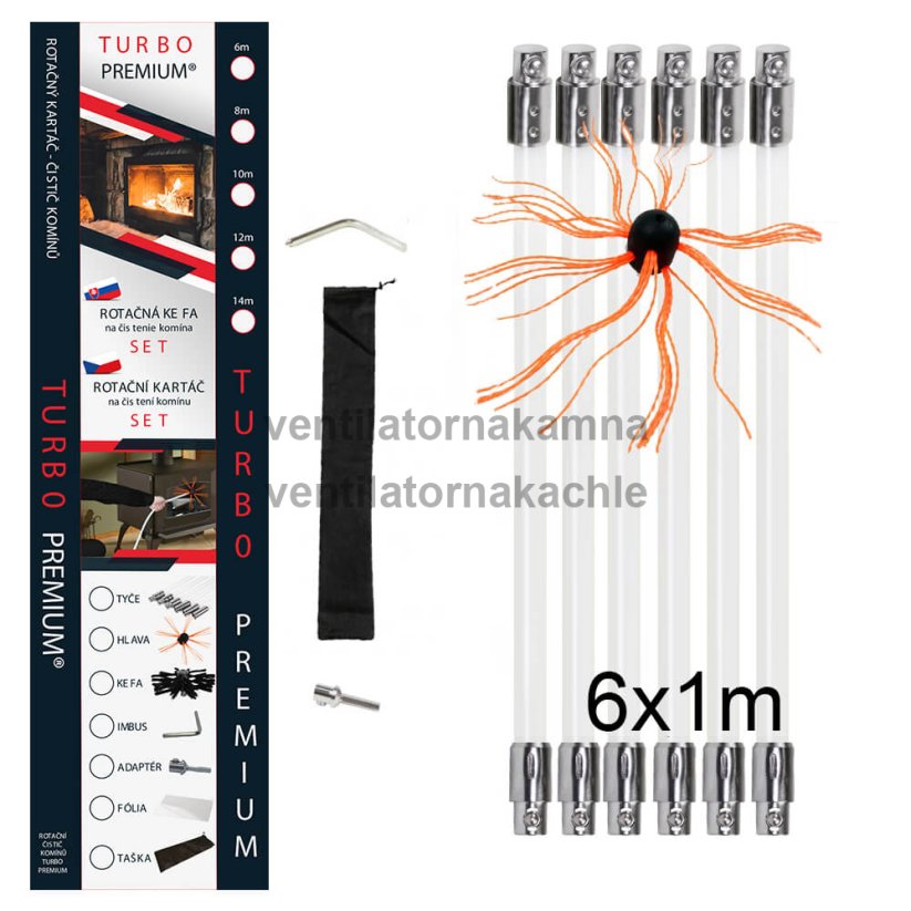 Rotačná kefa na čistenie komína  TURBO Premium® - 6m set