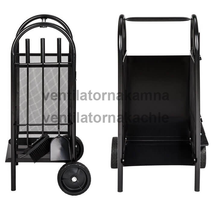 Krbové náradie s vozíkom na drevo s krbovým náradím 81 x 42 x 37 cm - 3