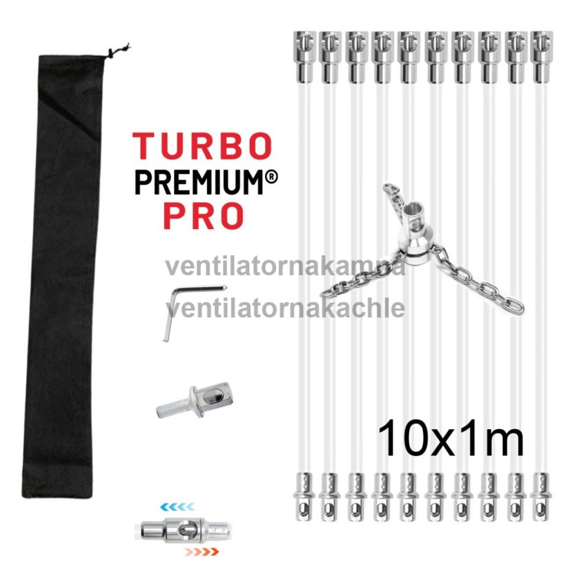 Rotačná kefa na čistenie komína s reťazovou hlavou TURBO Premium® PRO - 10m