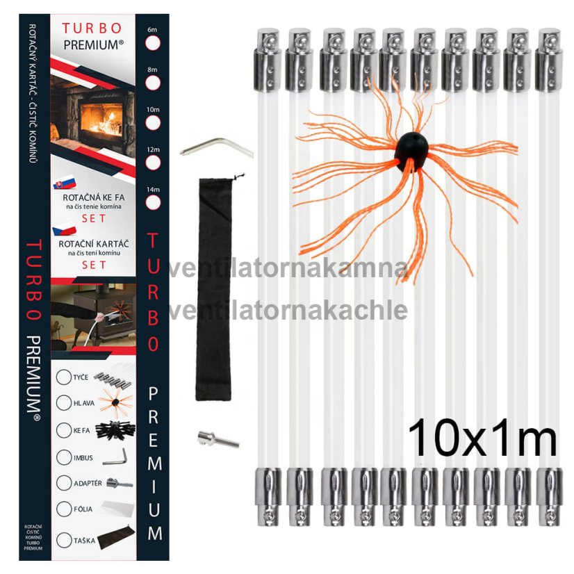 Rotačná kefa na čistenie komína TURBO Premium® - 10m set