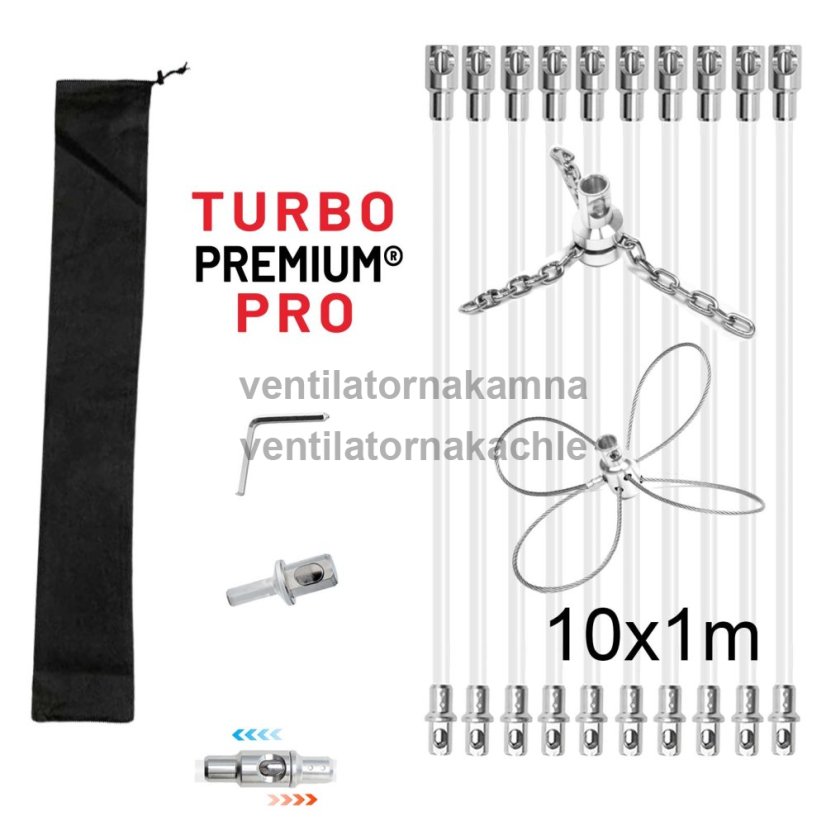 Rotačný kefa na čistenie komína s reťazovou hlavou a lankom TURBO Premium® PRO - 10m