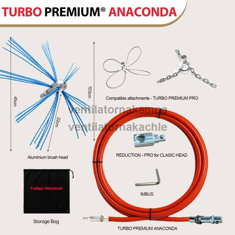 Rotačná kefa na čistenie komína TURBO Premium® Anaconda - 5m
