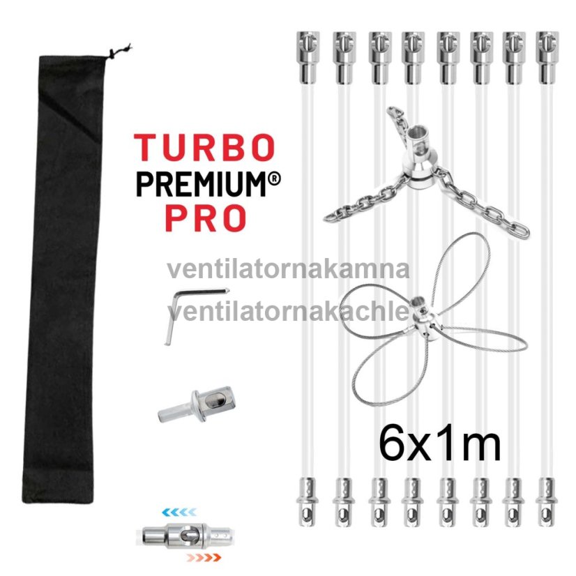 Rotačný kefa na čistenie komína s reťazovou hlavou a lankom TURBO Premium® PRO - 6m