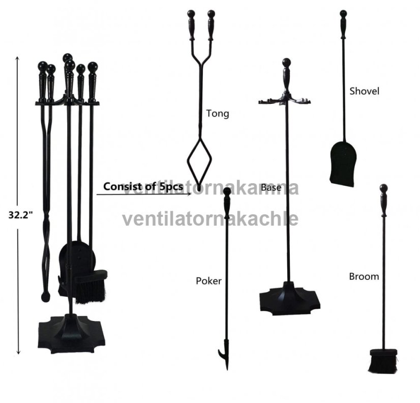 Krbové náradie so stojanom, čierne kovové, 80cm - 205BL - 3