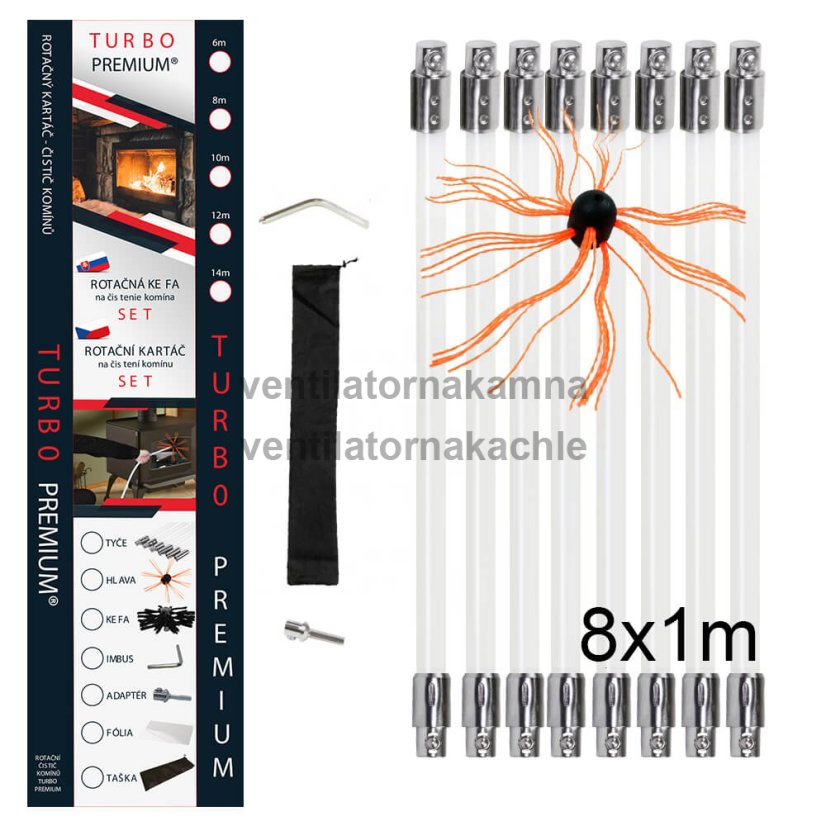 Rotačná kefa na čistenie komína TURBO Premium® - 8m set