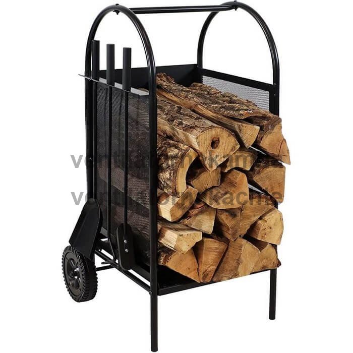 Krbové náradie s vozíkom na drevo s krbovým náradím 81 x 42 x 37 cm - 2