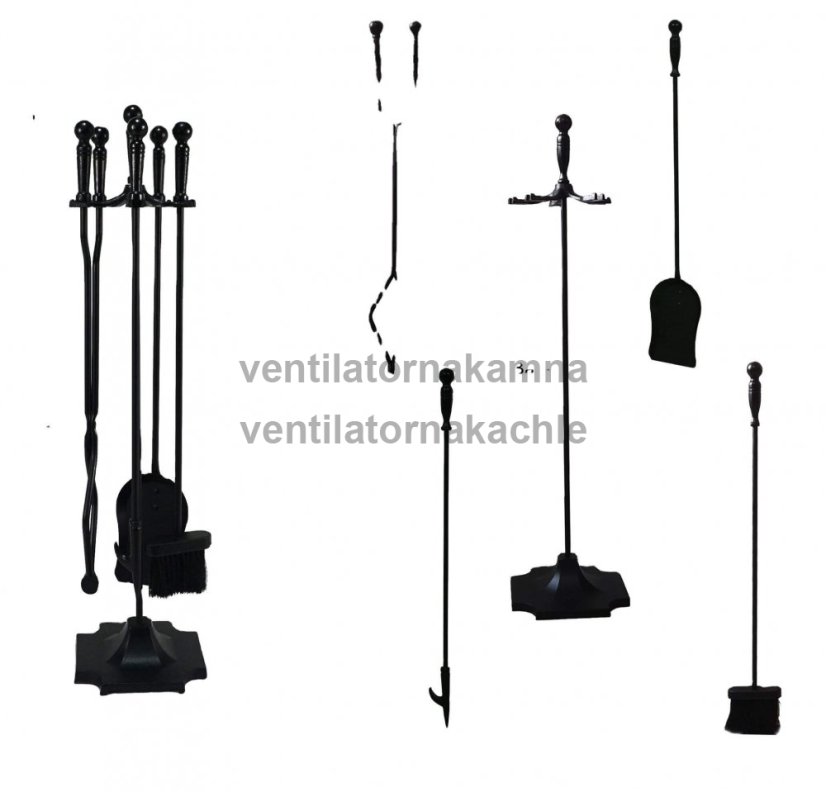 Krbové náradie so stojanom, čierne kovové, 80cm - 205BL - 1