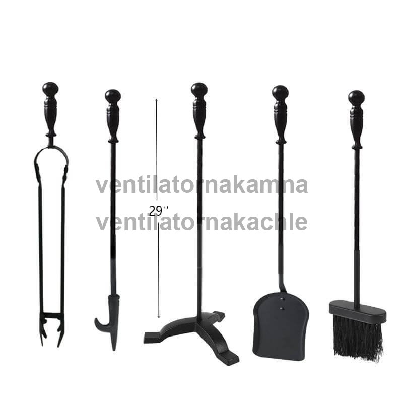 Krbové náradie so stojanom, čierne kovové, 80cm - 205BL - 4
