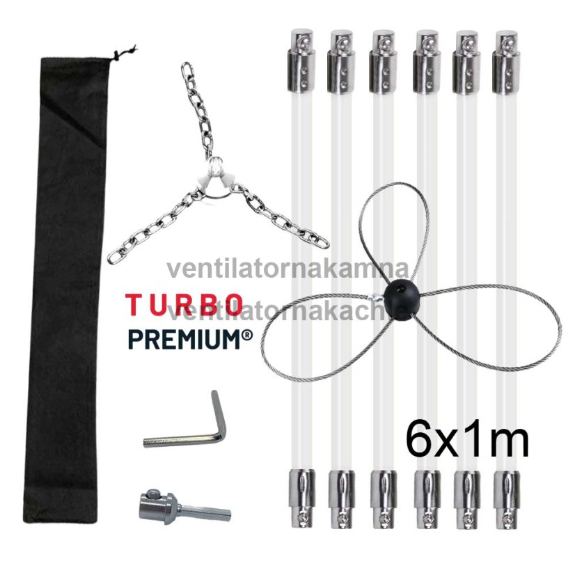 Rotačný čistič komína s reťazovou hlavou a lankom  TURBO Premium® – 6M