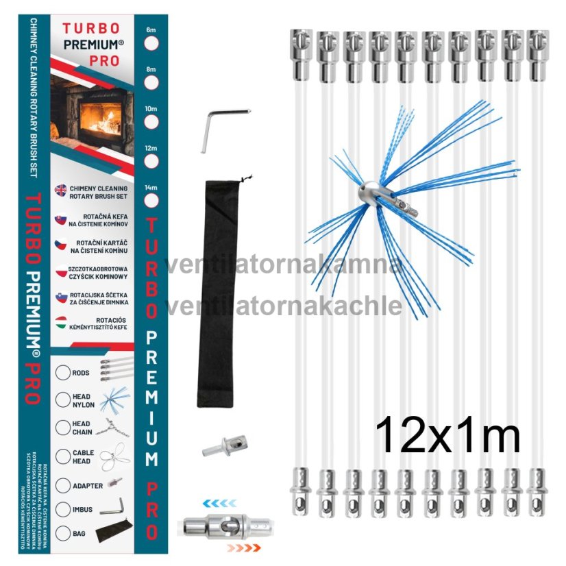 Rotačná kefa na čistenie komína TURBO Premium® PRO - 12m